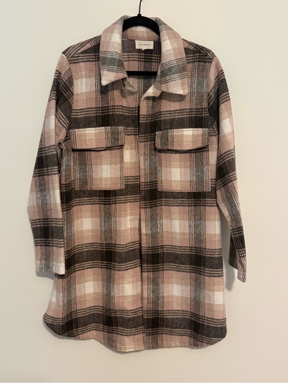 MELLODAY Plaid Shacket in Gray, Cream & Pink